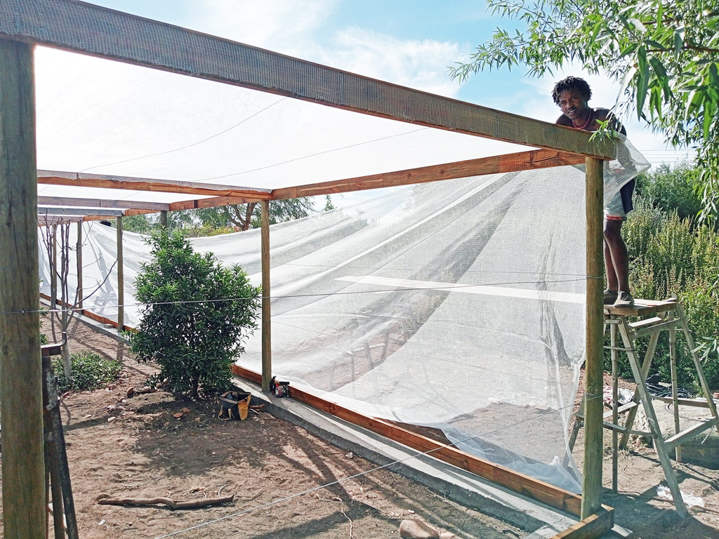 Anbringen der langen Netzbahnen