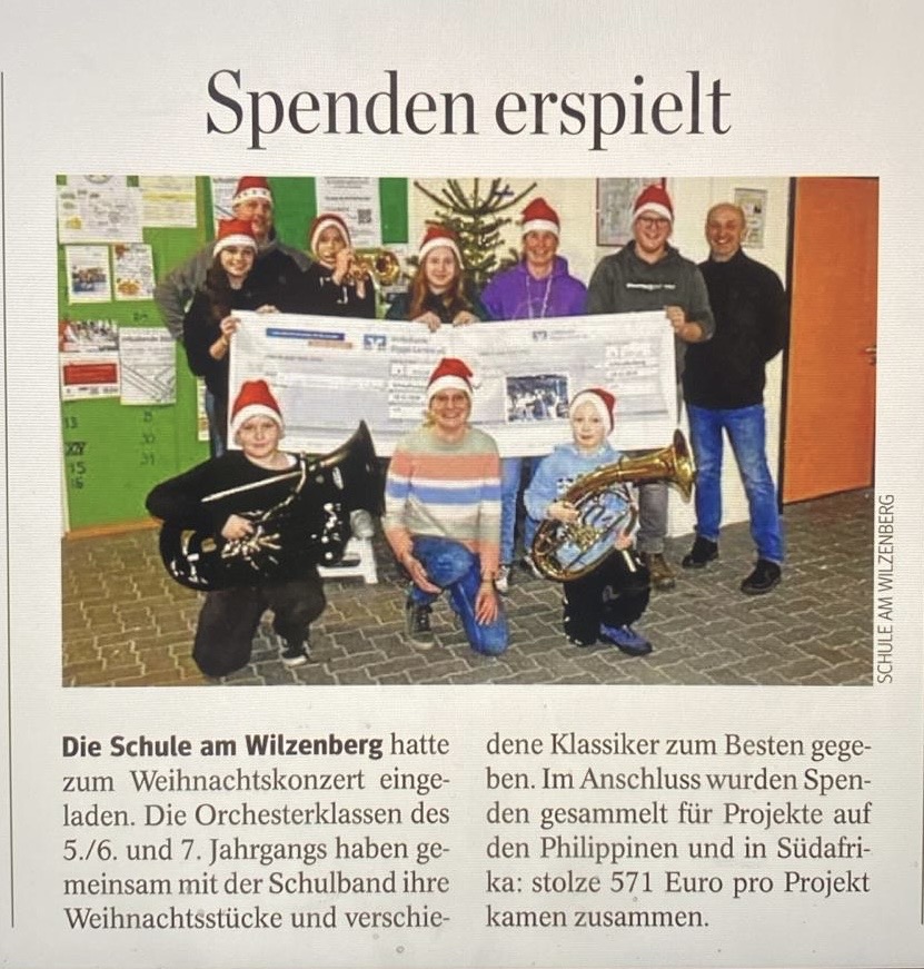 Zeitungsnotiz zum Weihnachtskonzert der Schule am Wilzenberg